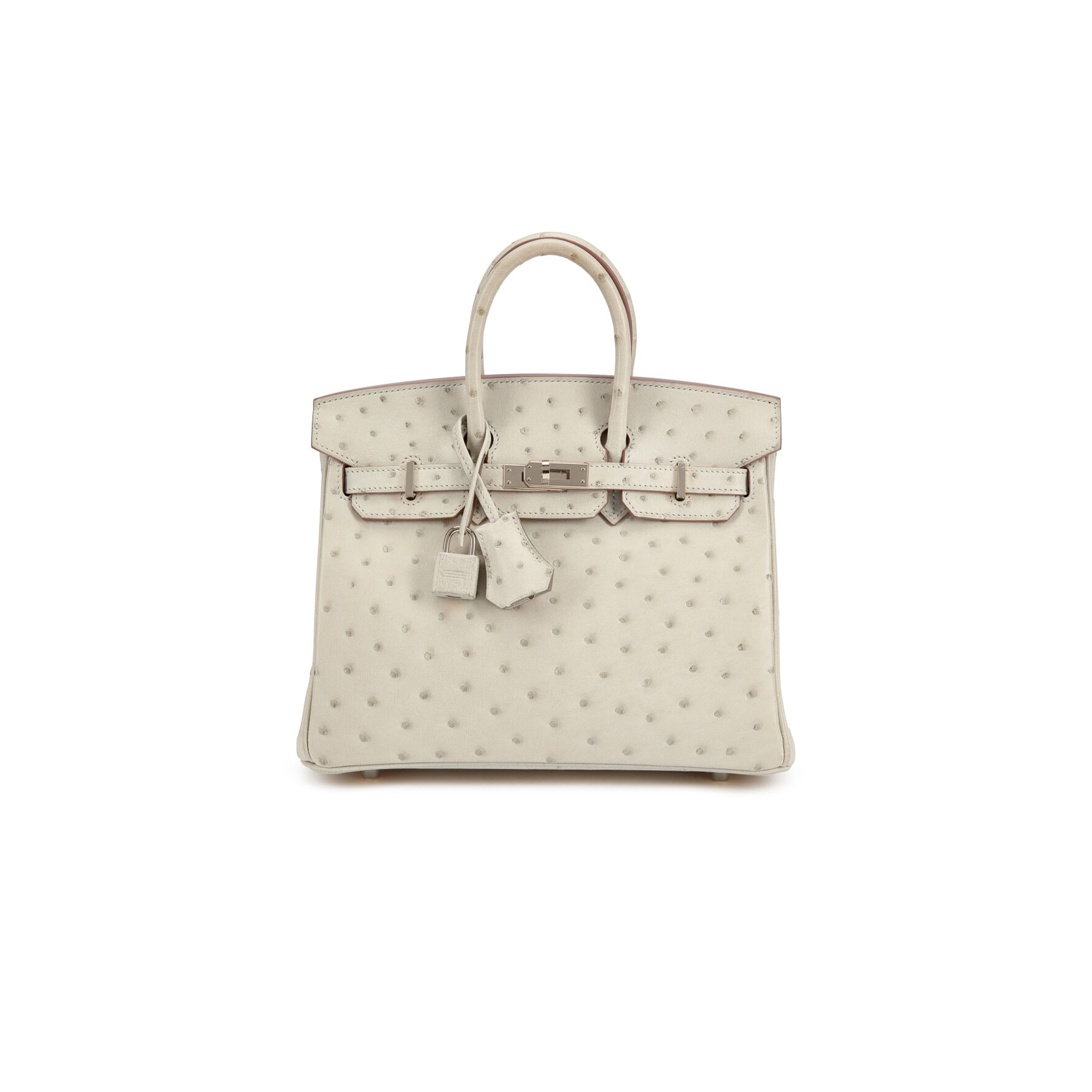 HERMÈS MASTER BIRKIN 25 OSTRICH LEATHER MILKSHAKE WHITE SILVER BUCKLE H041944CK96 (25*20*13cm)